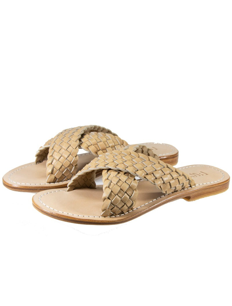 Leather woven hot sale flat sandals